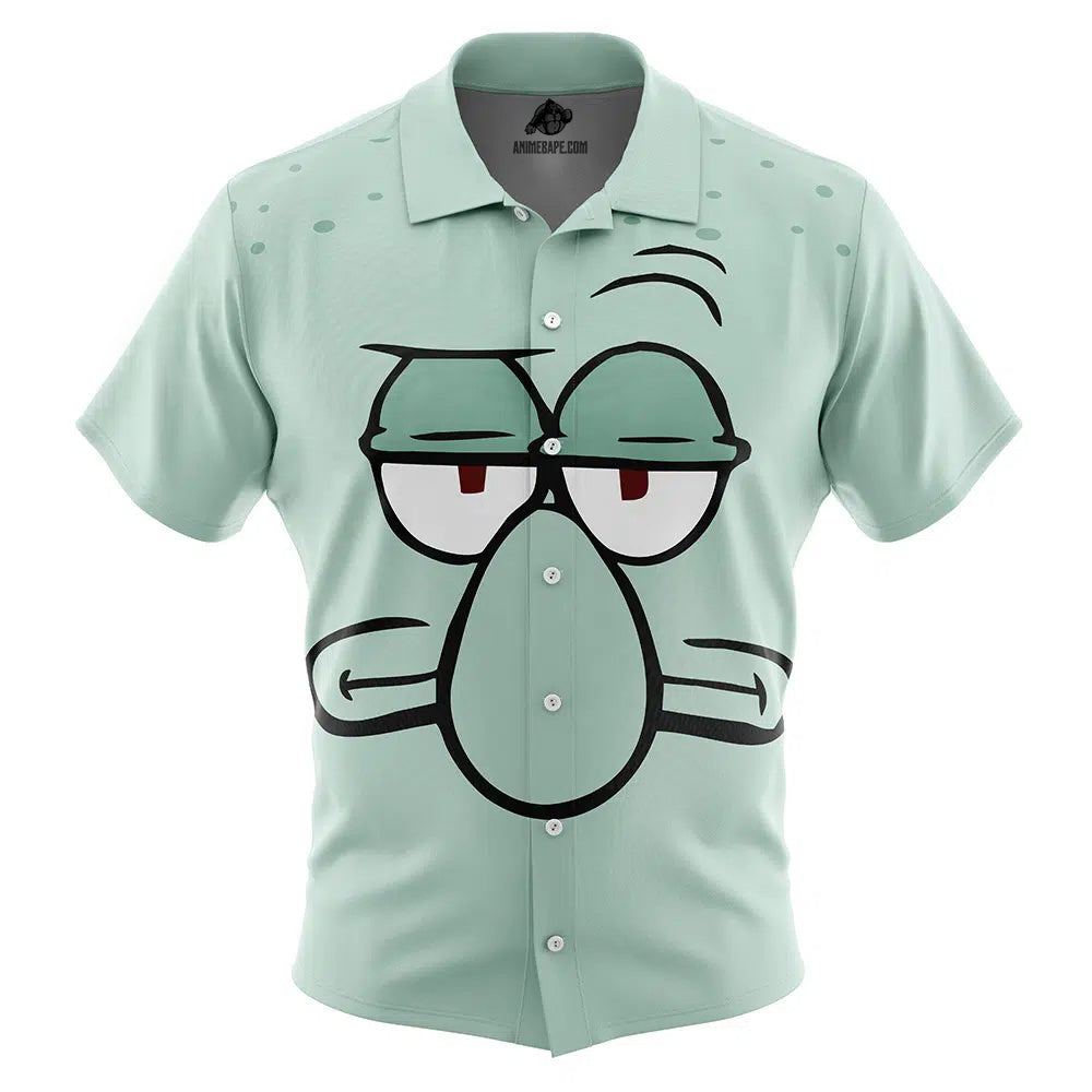 Squidward Face Spongebob Squarepants Button Up Hawaiian Shirt