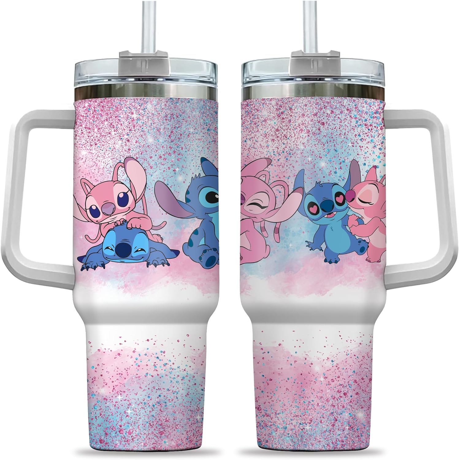 Stitch Disney Angel And Stitch Disney Couple Large Tumbler