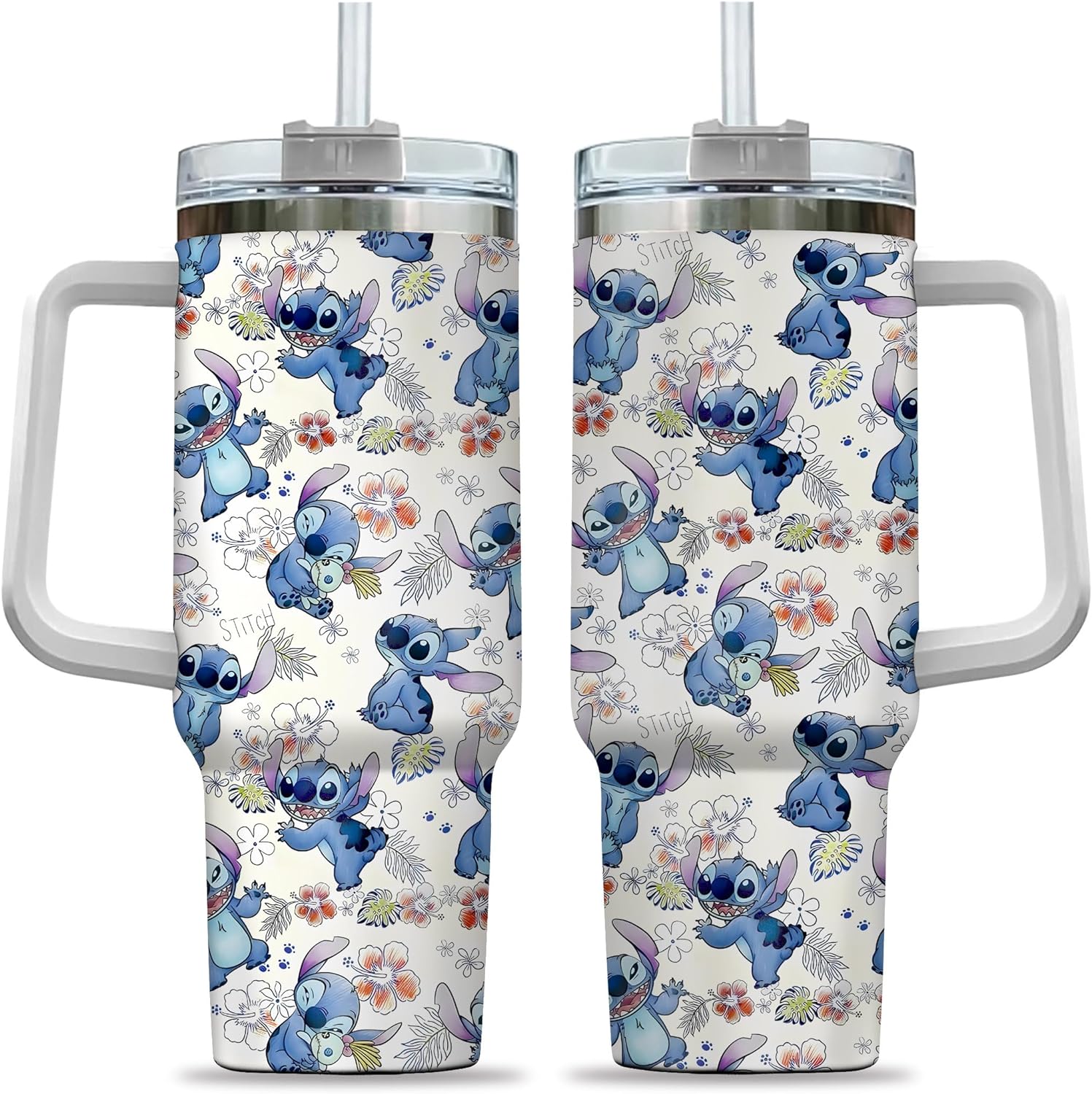 Stitch Disney Cute Stitch Disney Tropical Hibiscus Flowers Large Tumbler