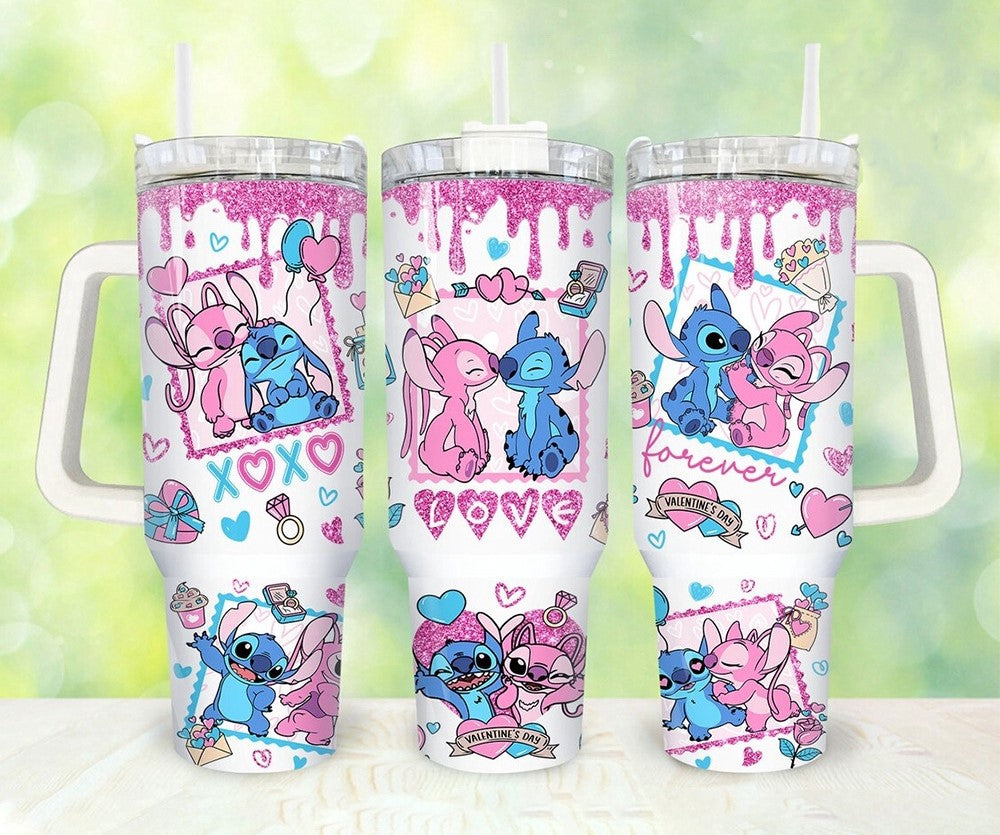 Stitch Disney Love Valentine Day Angel And Stitch Disney Large Tumbler