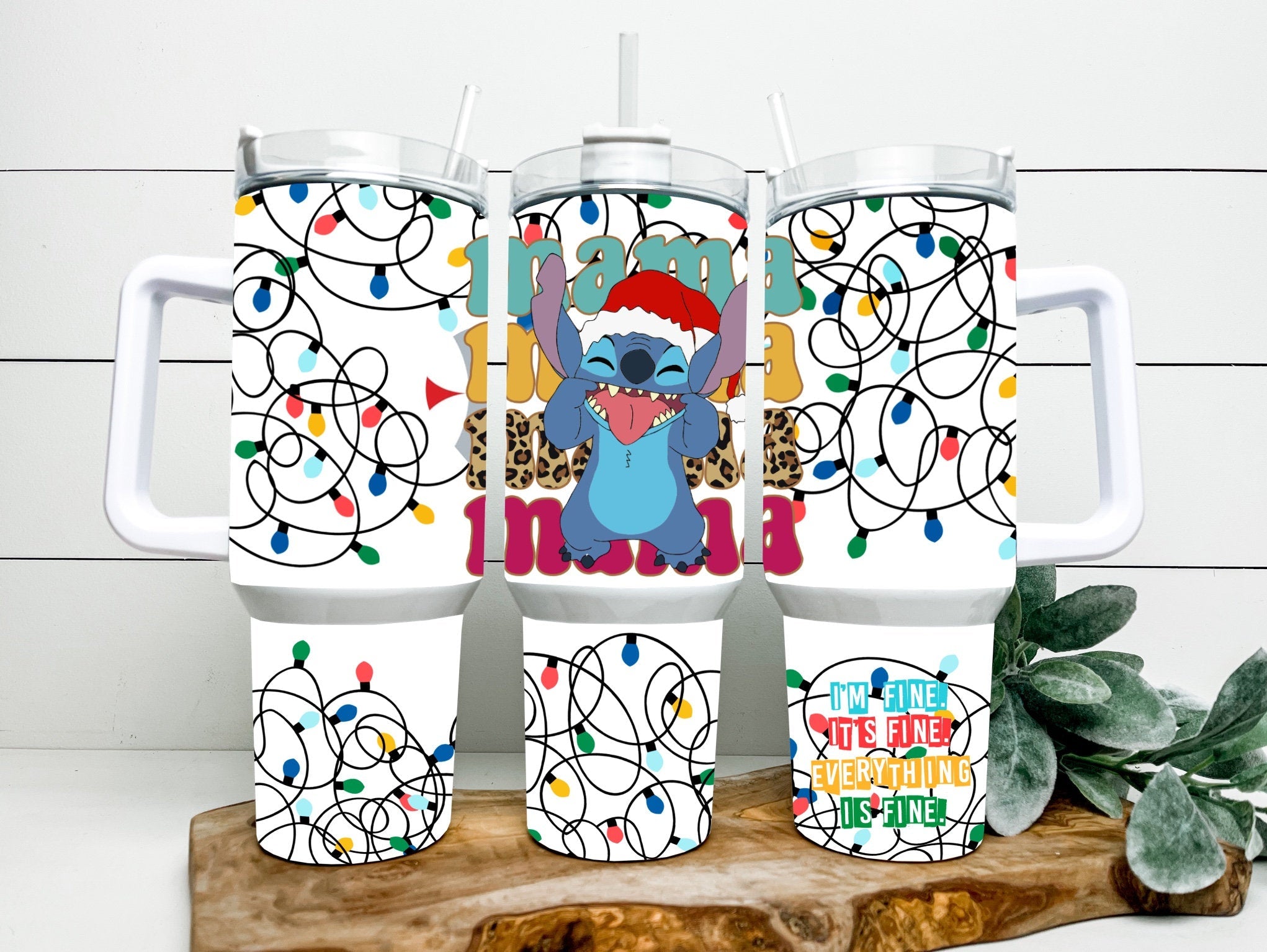 Stitch Disney Mama Stitch Disney Christmas Light Large Tumbler