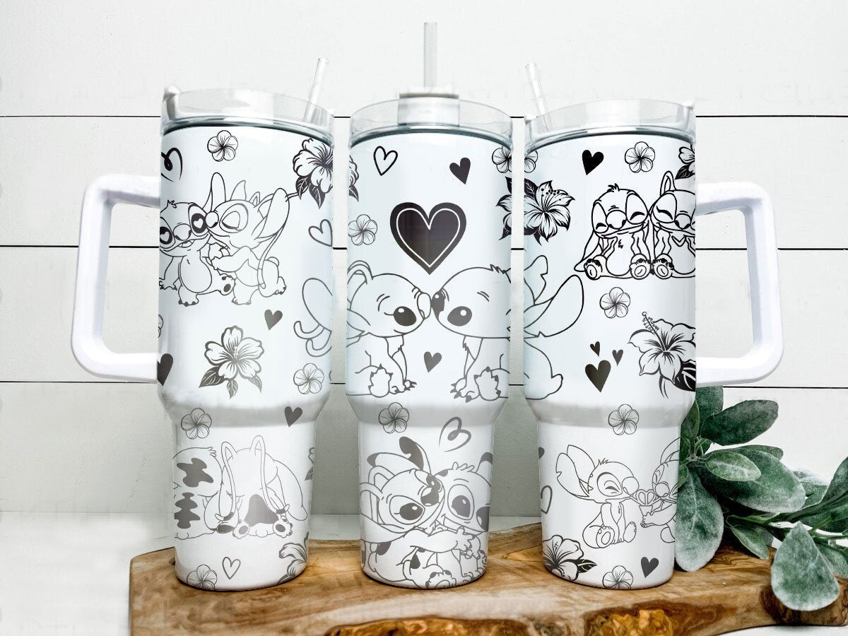 Stitch Disney And Angel Kissing Large Tumbler