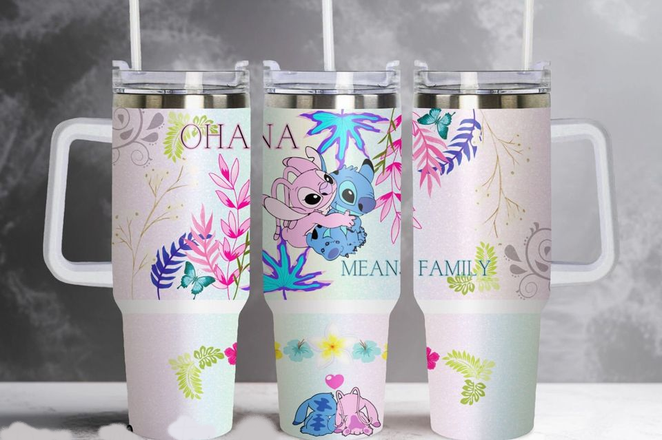 Stitch Disney And Angel Ohana Means Family Large Tumbler