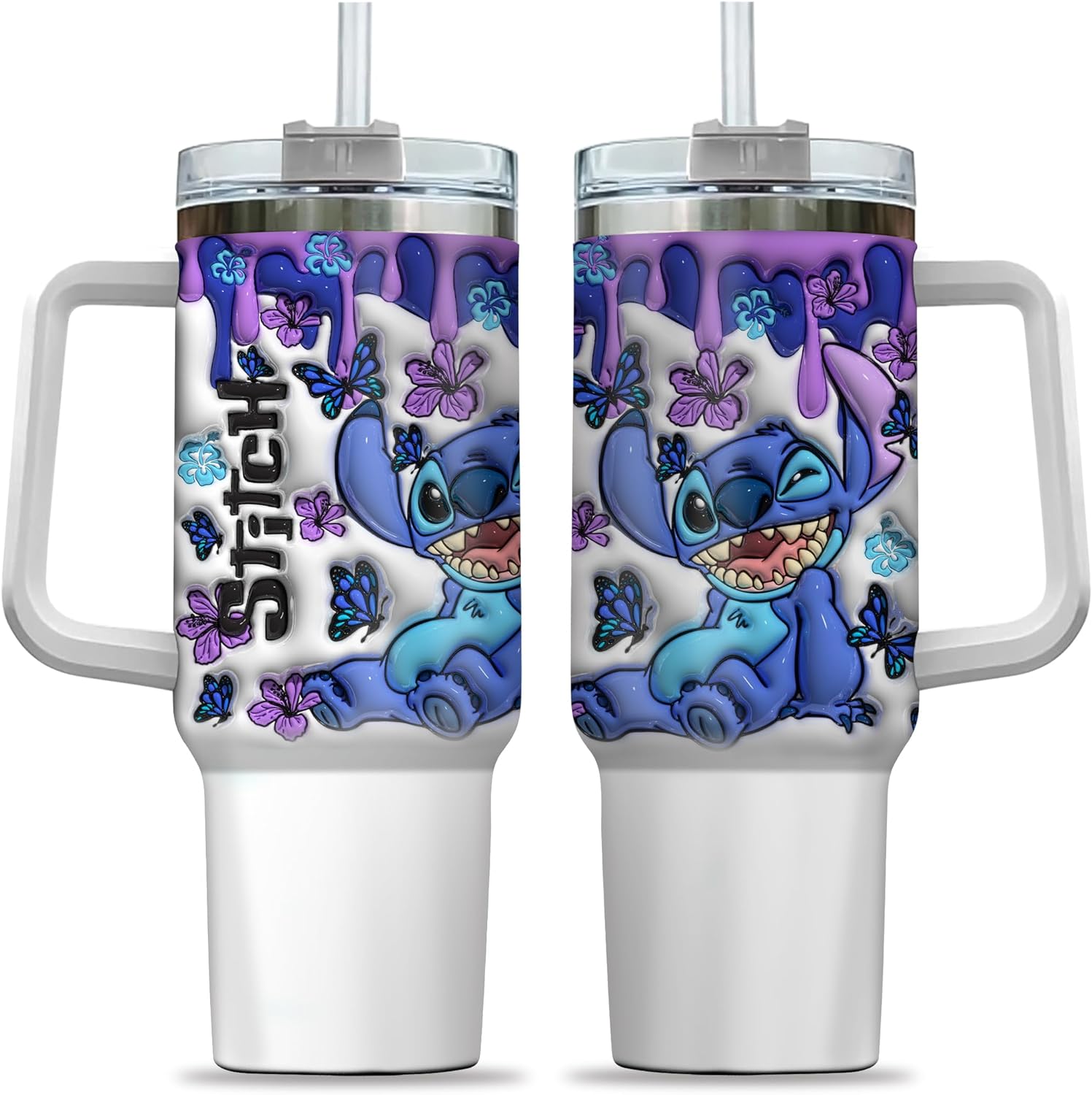 Stitch Disney And Butterflies Large Tumbler