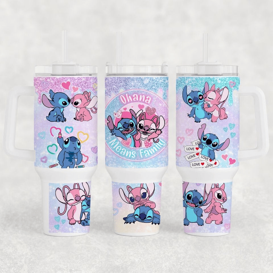 Stitch Disney Angel Ohana Means Family Large Tumbler