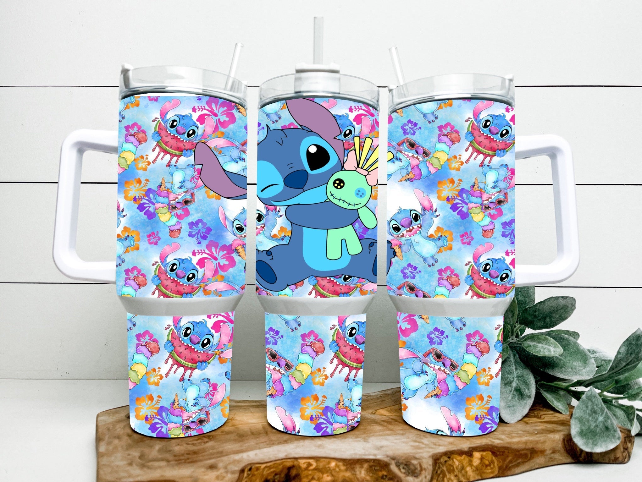 Stitch Disney Eating Watermelon Summer Large Tumbler