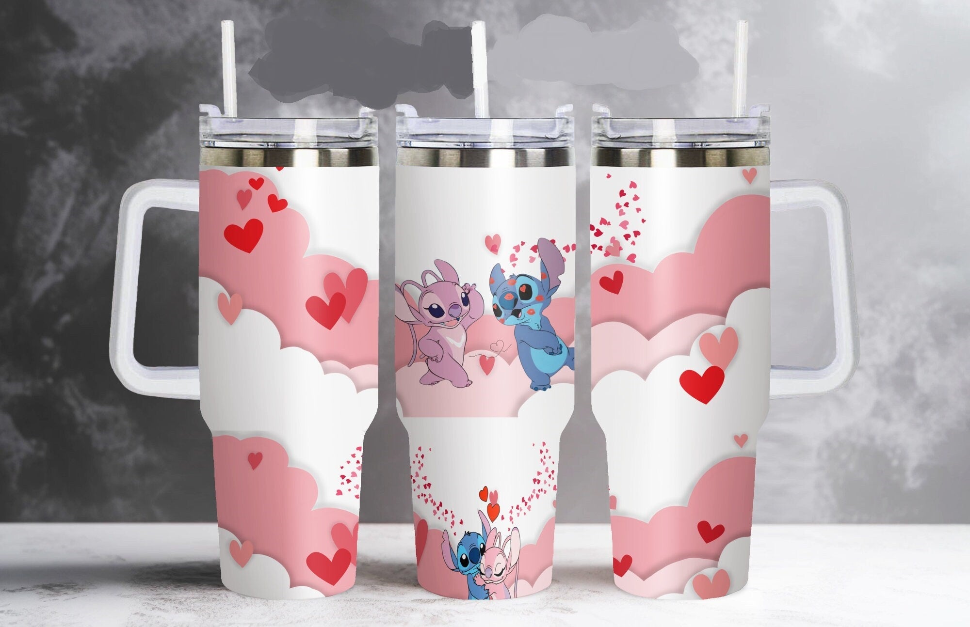 Stitch Disney Falls In Love With Angel Large Tumbler