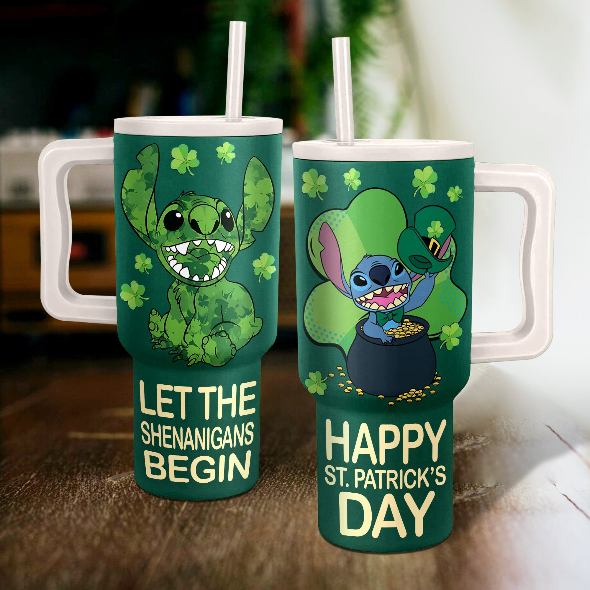 Stitch Disney Happy St Patrickâ€™s Day Large Tumbler