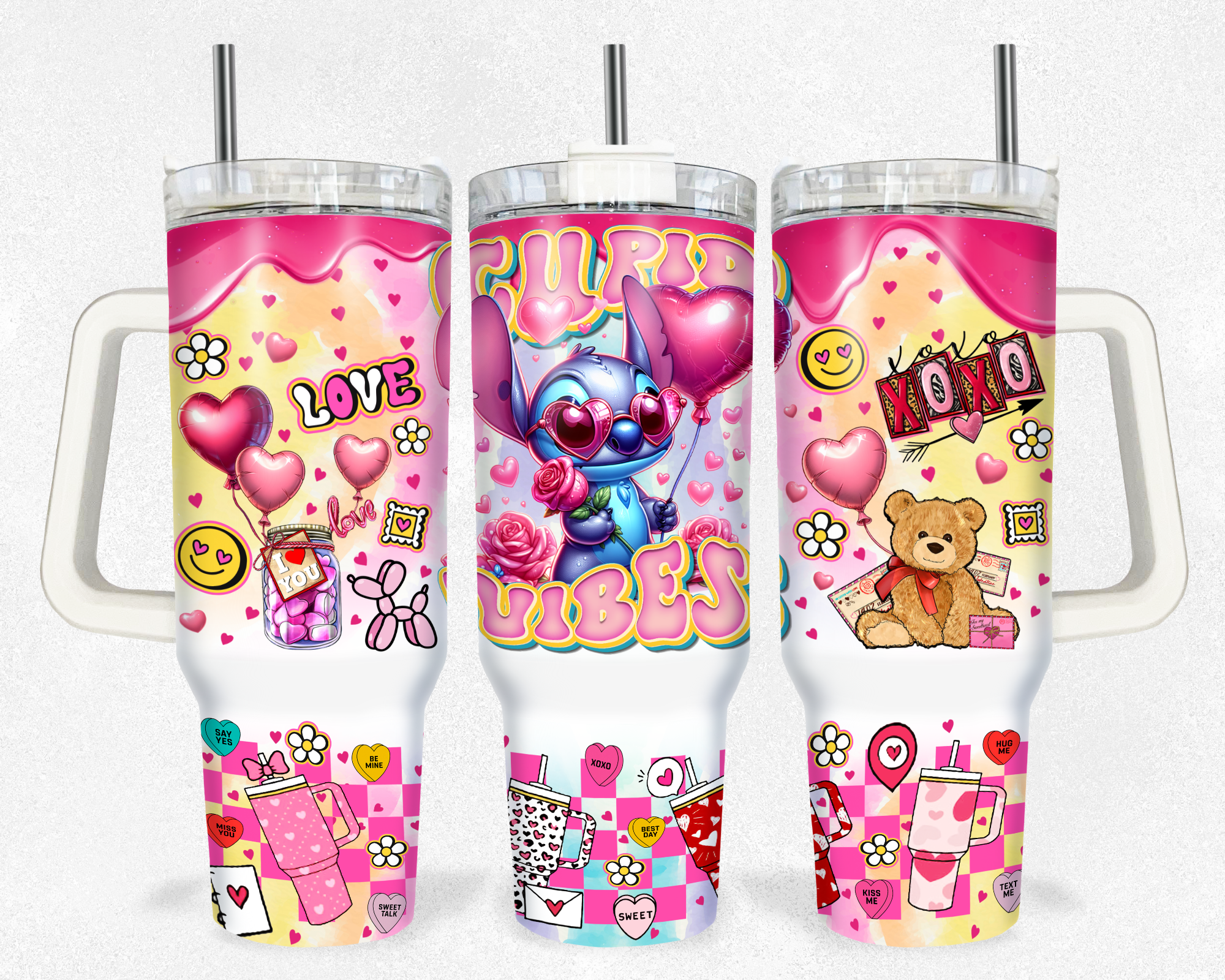 Stitch Disney Love Stitch Cupid Vibes Large Tumbler
