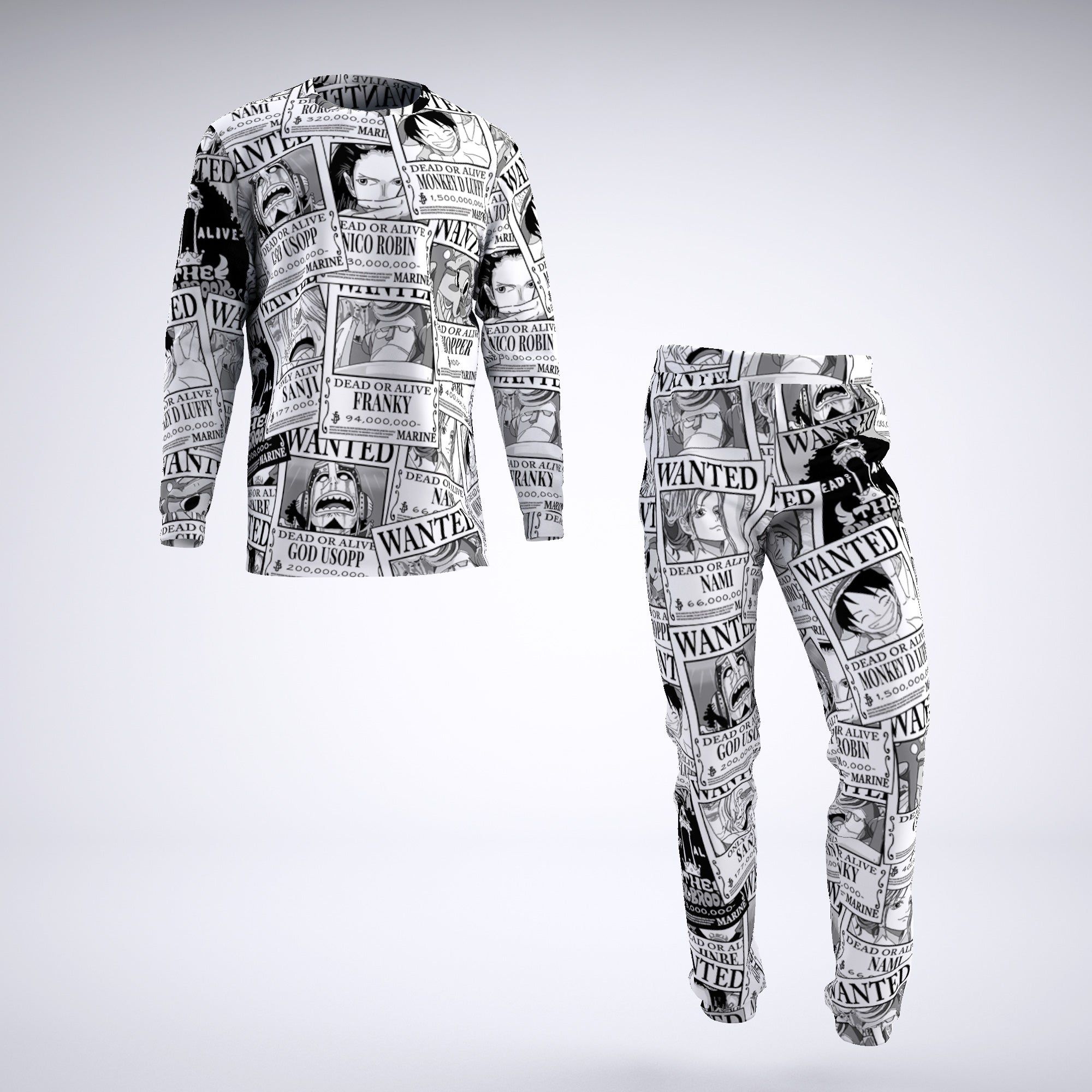 Straw Hat Wanted Pattern One Piece Pirates Pajamas