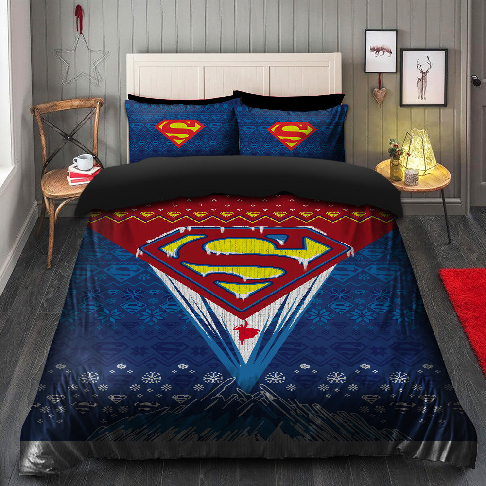 Superman Christmas Bedding Duvet Cover Set with 2 Pillowcases