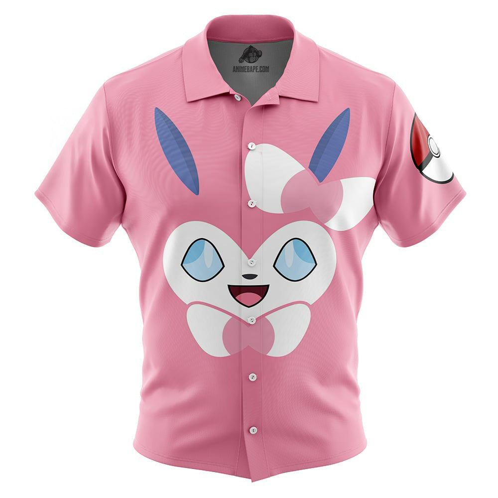 Sylveon Face Pokemon Button Up Hawaiian Shirt