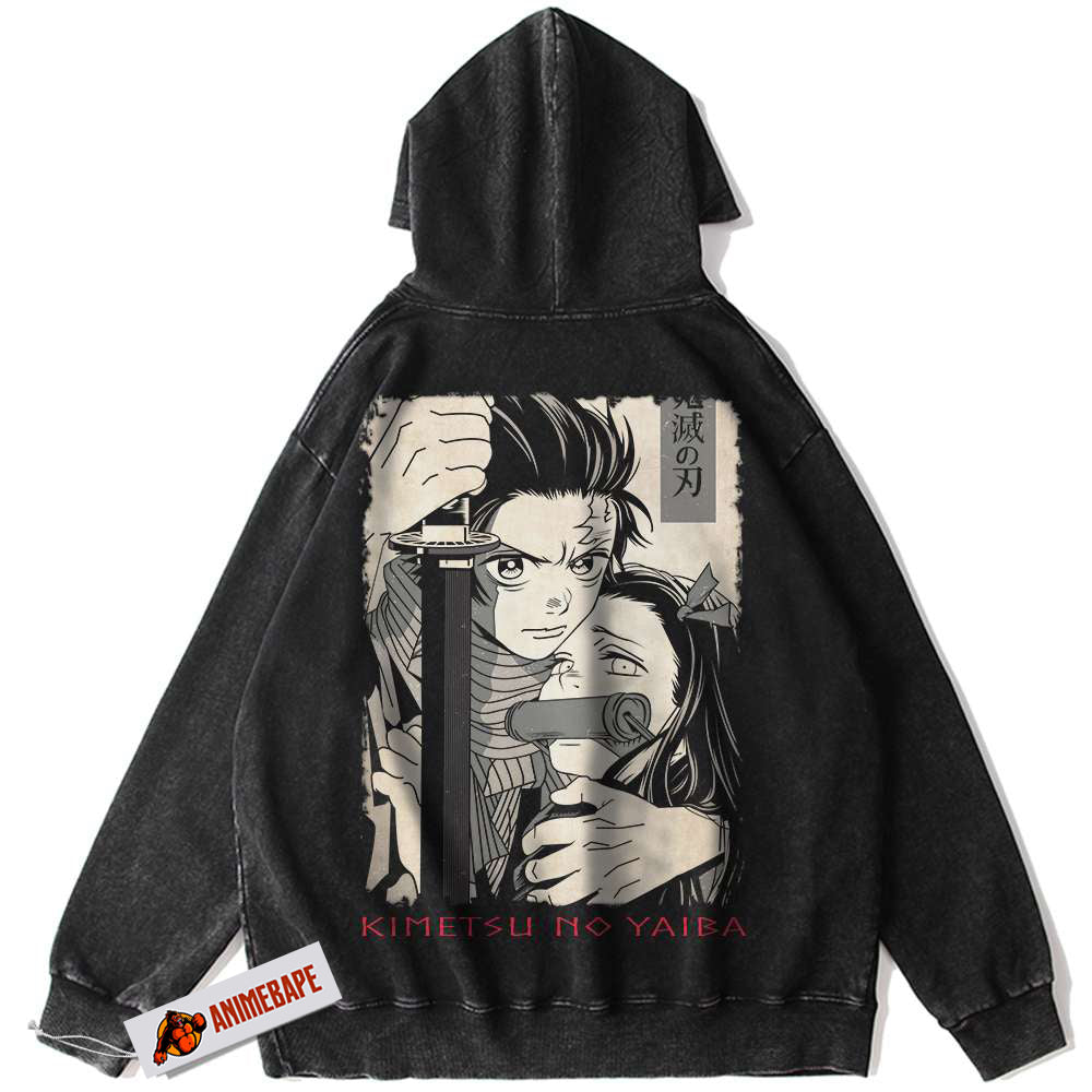 Demon Slayer Tanjiro Nezuko Hoodie, Vintage Anime Hoodie