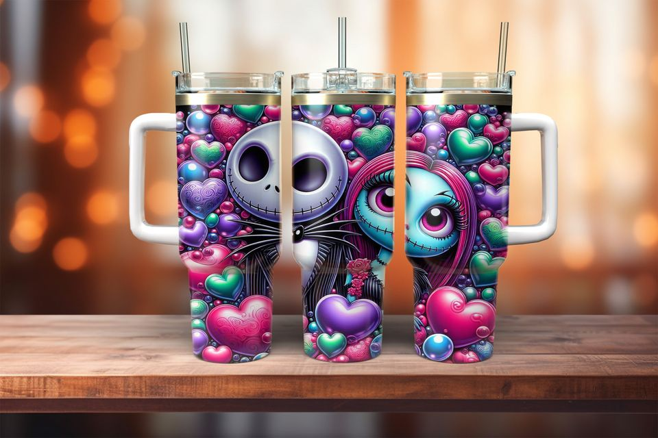 The Nightmare Before Christmas Jack And Sally Heart Large Tumbler