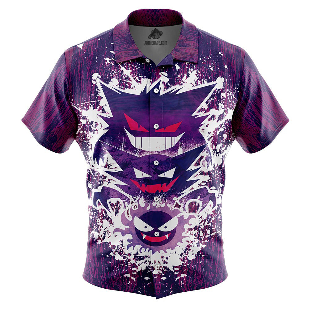 Trippy Ghostly Evolution Gastly Haunter Gengar Pokemon Button Up Hawaiian Shirt