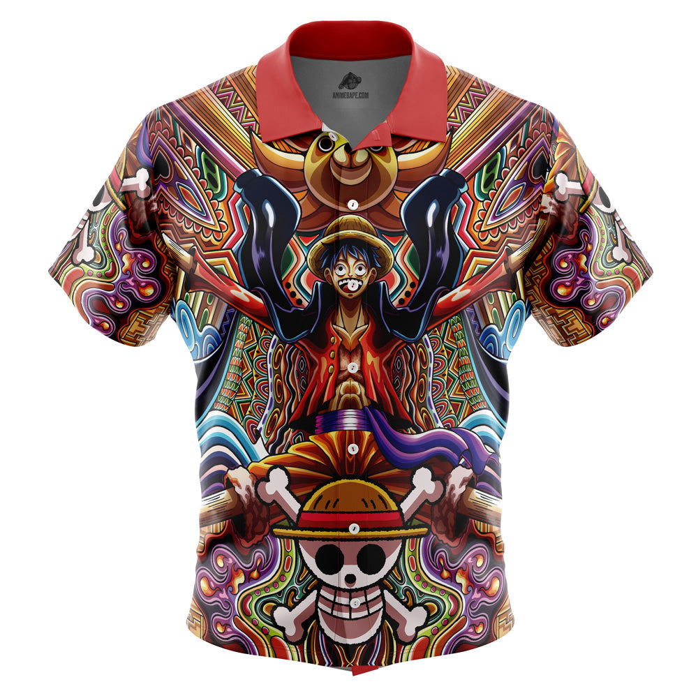 Trippy Monkey D. Luffy One Piece Pirates Button Up Hawaiian Shirt