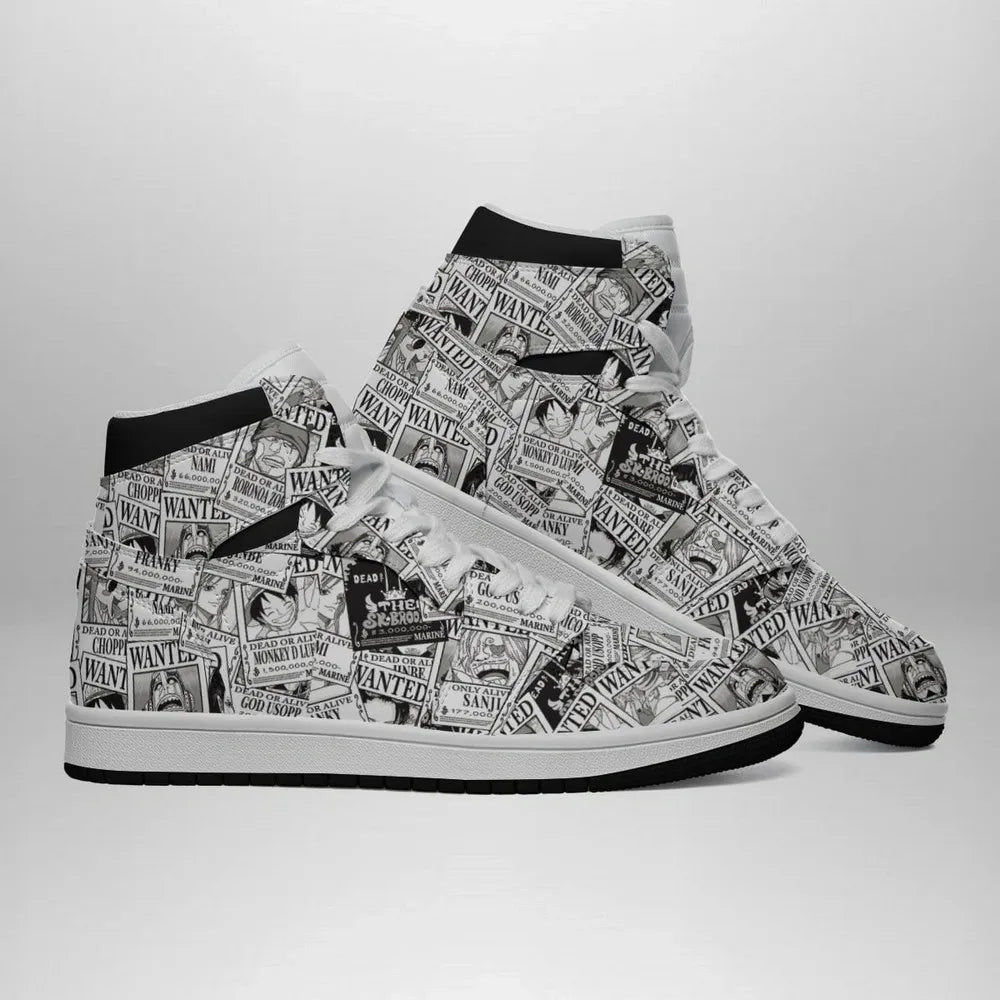 Straw Hat Wanted Posters Pattern One Piece Special High Top Shoes