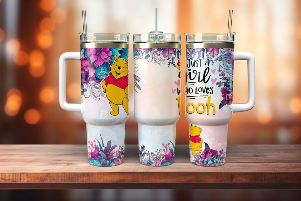 Disney Winnie the Pooh Just A Girl Who Loves Pooh Flowers Large Tumbler