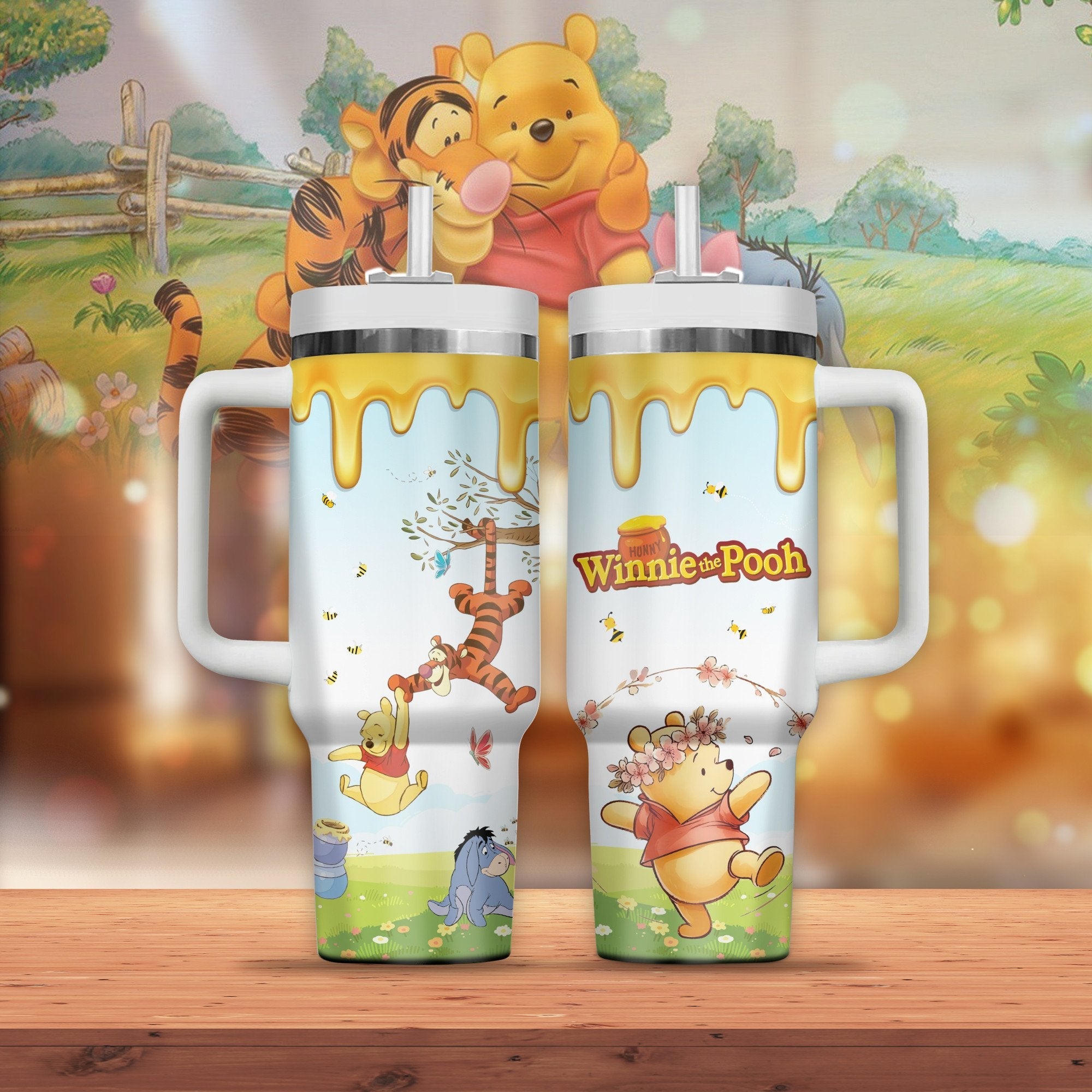 Disney Winnie the Pooh Pooh Eeyore Tigger In The Field Large Tumbler