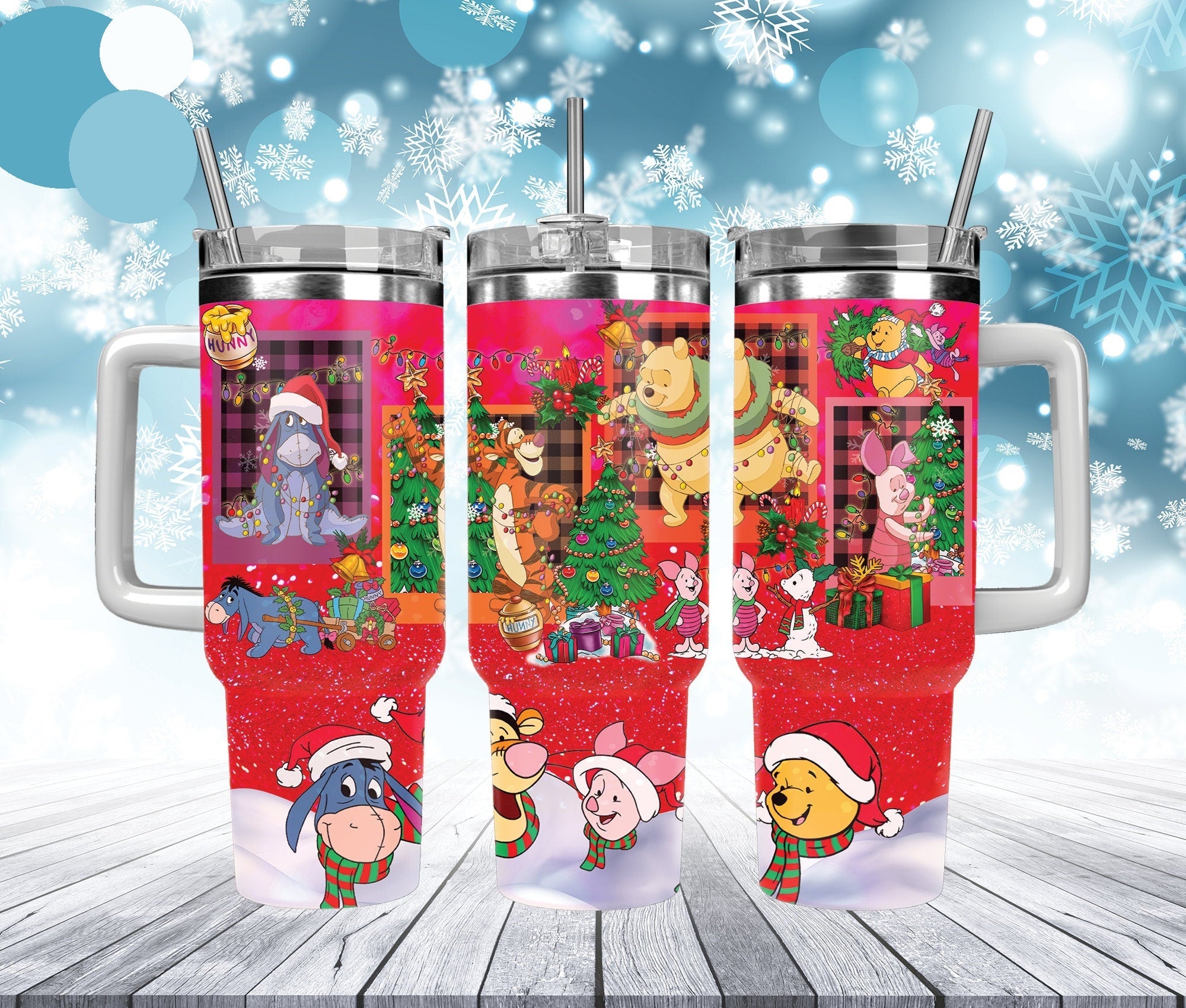 Disney Winnie the Pooh And Friends Christmas Eve Large Tumbler