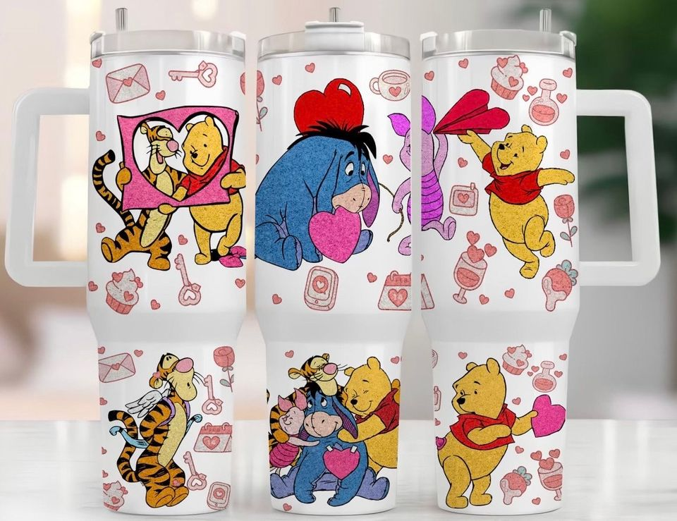 Disney Winnie the Pooh Friends Heart Love Valentine Large Tumbler