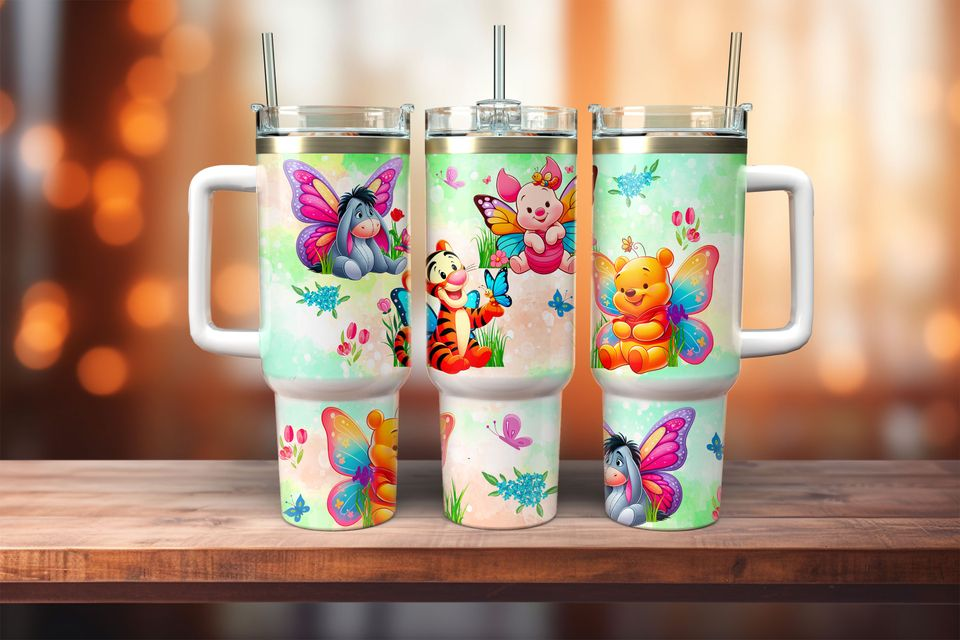 Disney Winnie the Pooh Friends With Butterfly Wings Large Tumbler