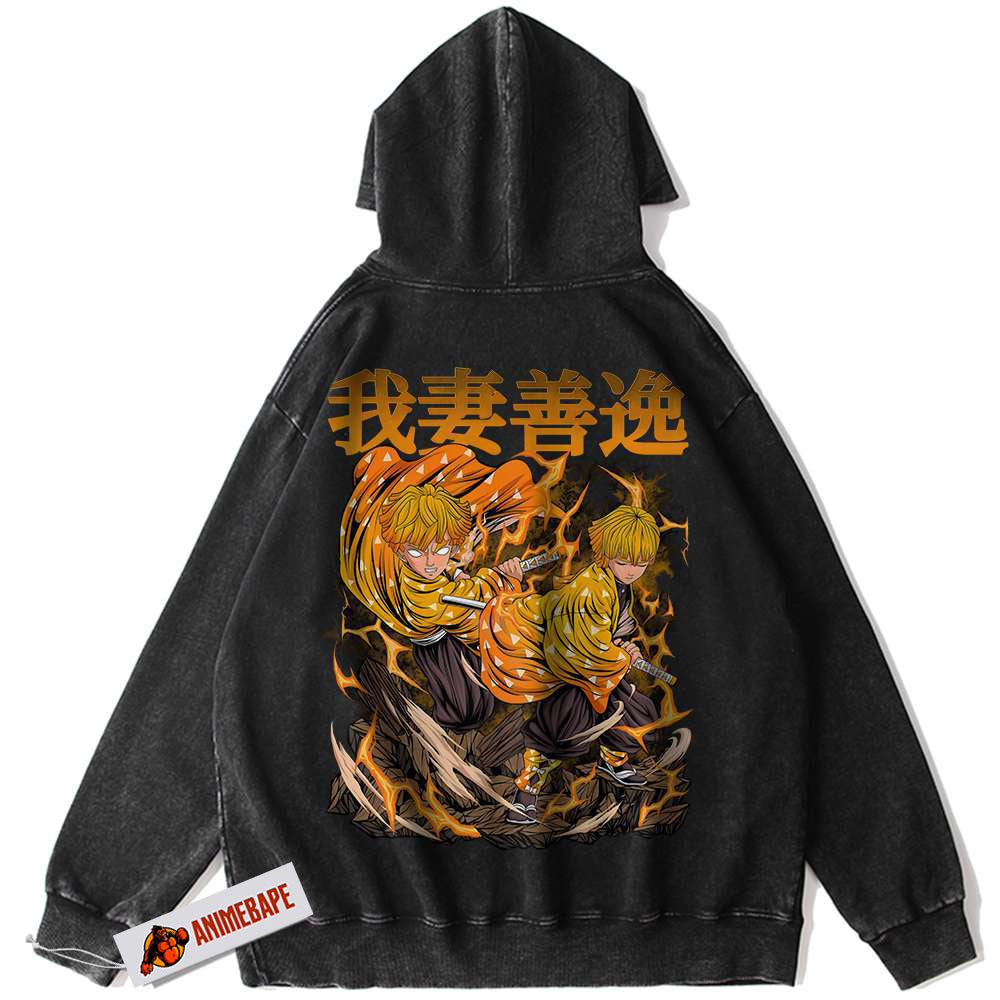 Demon Slayer Zenitsu Agatsuma Vintage Anime Hoodie for Fans