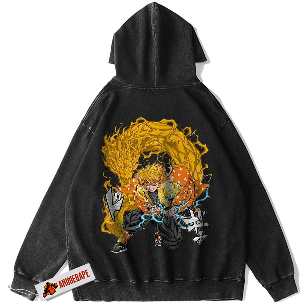 Demon Slayer Zenitsu Agatsuma Vintage Anime Hoodie for Men