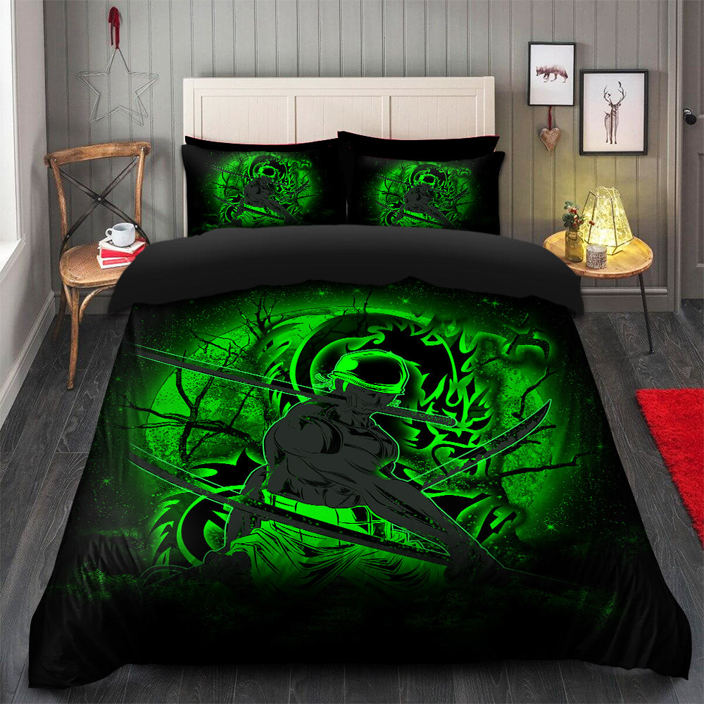 Zoro One Piece Bedding Set with Moonlight Duvet Cover & 2 Pillowcases